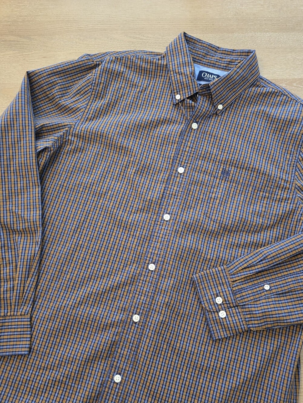 Chaps Men's Orange and Blue Plaid Button-Down Shirt